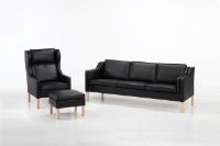 Billede af Mogens Hansen MH195 Høj Stol SH: 42 cm - Premium Læder / Sort