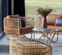 Billede af Cane-line Indoor Nest Loungestol SH: 40 cm - Natural Rattan/Cognac Leather