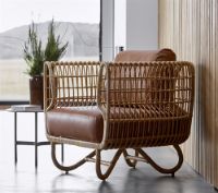 Billede af Cane-line Indoor Nest Loungestol SH: 40 cm - Natural Rattan/Cognac Leather