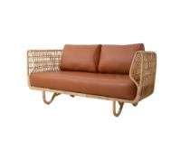 Billede af Cane-line Indoor Nest 2. pers Sofa L: 156 cm - Natural Rattan/Cognac Leather