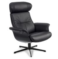 Billede af Conform Timeout Lænestol m. Høj Ryg inkl. Fodskammel SH: 45,5 cm - Sort Fantasy Læder m. Sortbejdset Eg/Sort Aluminium