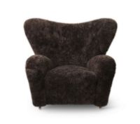 Billede af Audo Copenhagen Den Trætte Mand Lænestol SH: 38 cm - Lammeskind Espresso/Natural Oak