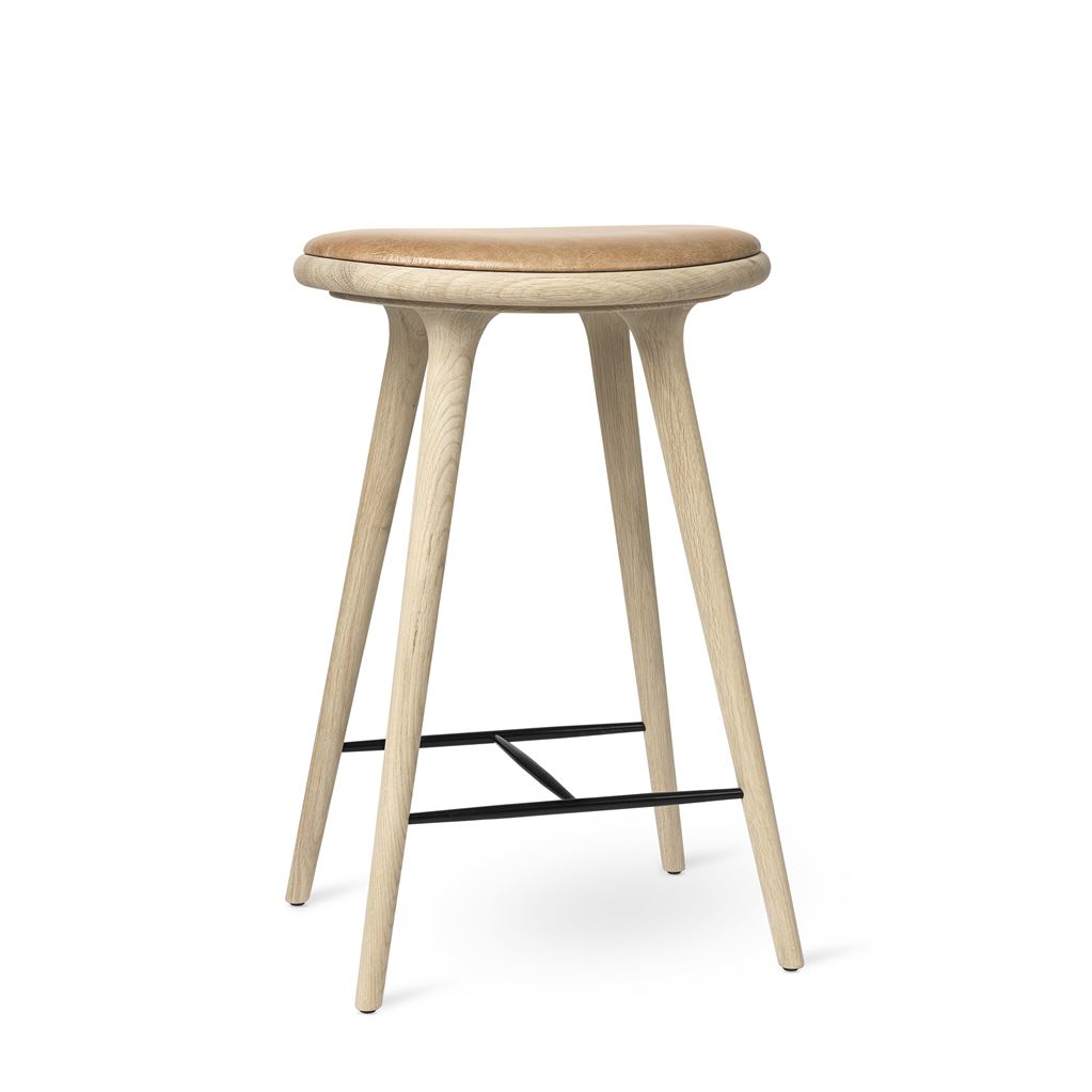 Billede af Mater High Stool H: 69 cm - Sæbebehandlet Eg / Natur Læder