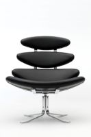 Billede af Fredericia Furniture 5000 Corona Lænestol m. Drejestel SH: 42 cm - Omni 301 Black Læder/Børstet Krom