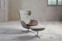 Billede af Søren Lund SL 407 Lænestol m. Nakkepude SH: 42 cm - Main Line Flax/Genova Nougat Læder/Satinkrom Sokkel m. Drej