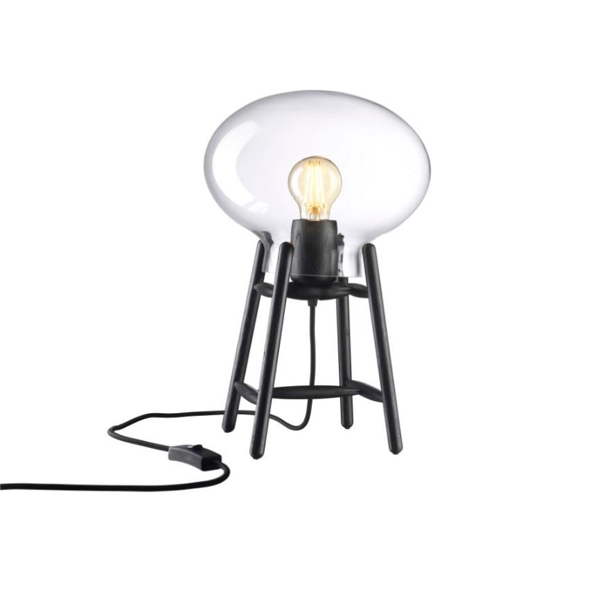 Billede af FDB Møbler U4 Hiti Bordlampe m. Sort Ledning H: 22,8 cm - Sortmalet Eg/Klar Glas