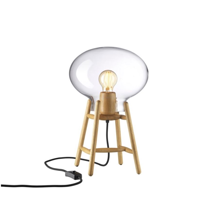 Billede af FDB Møbler U4 Hiti Bordlampe m. Sort Ledning H: 22,8 cm - Lakeret Eg/Klar Glas 