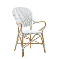 Billede af Sika-Design Isabell Exterior Caféstol m. Armlæn SH: 45 cm - Hvid / Cappuchino Prikket 