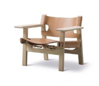 Billede af Fredericia Furniture 2226 Den Spanske Stol af Børge Mogensen SH: 33 cm - Naturfarvet Læder/Lys Olieret Eg