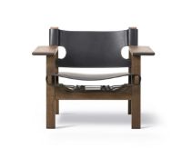 Billede af Fredericia Furniture 2226 Den Spanske Stol af Børge Mogensen SH: 33 cm - Sort Læder/Olieret Røget Eg