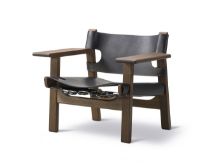 Billede af Fredericia Furniture 2226 Den Spanske Stol af Børge Mogensen SH: 33 cm - Sort Læder/Olieret Røget Eg