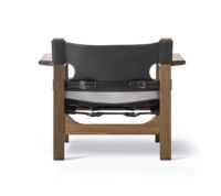 Billede af Fredericia Furniture 2226 Den Spanske Stol af Børge Mogensen SH: 33 cm - Sort Læder/Olieret Røget Eg