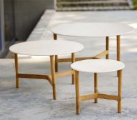 Billede af Cane-line Outdoor Twist Sofabord Stor Ø: 90 cm - Fossil Black/Teak