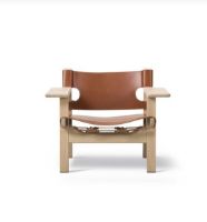 Billede af Fredericia Furniture 2226 Den Spanske Stol af Børge Mogensen SH: 33 cm - Cognac Læder/Sæbebehandlet Eg