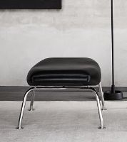 Billede af Fredericia Furniture Erik Jørgensen Wegner OX Ottoman H: 36 cm - Sort Primo 88 Læder / Børstet Krom