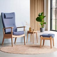 Billede af Farstrup Plus 5910 Lænestol SH: 47 cm - Eg/Støvet Blå - Cura 66160