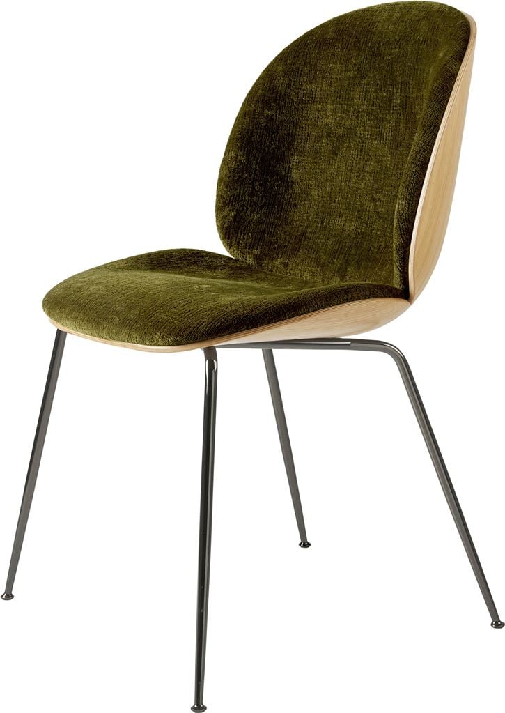 Billede af GUBI Beetle Dining Chair Conic Base SH: 43,5 cm - Black Chrome Base/Veneer Shell/Mumble