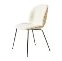Billede af GUBI Beetle Dining Chair Conic Base SH: 43,5 cm - Antique Brass Base/Walnut Shell/Belsuede