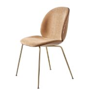 Billede af GUBI Beetle Dining Chair Conic Base SH: 43,5 cm - Antique Brass Base/Walnut Shell/Belsuede