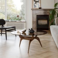 Billede af Brdr. Krüger Triiio Sofabord Ø:90 cm - Røget Eg/Klar glas