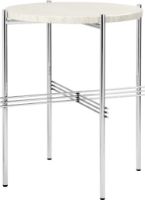 Billede af GUBI TS Side Table Ø: 40 cm - Polished Steel/Neutral White Travertine