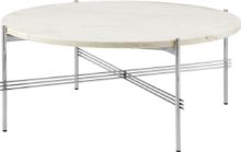 Billede af GUBI TS Coffee Table Ø: 80 cm - Polished Steel/Neutral White Travertine