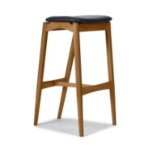 Billede af Sibast Furniture No 7 Barstol Høj H: 75 cm - Eg Natur Olie/Sort Læder 