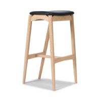 Billede af Sibast Furniture No 7 Barstol Høj H: 75 cm - Eg Hvidolie/Sort Læder 