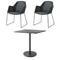 Billede af Cane-line Outdoor Go Cafébord + Breeze Stole Havemøbelsæt - Lava Grey/Aluminium/Black