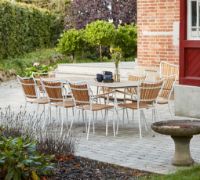 Billede af Mandalay Marguerit Havebord L: 200 cm Inkl. 6 Havestole Havemøbelsæt - Hvid/Teak