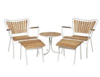 Billede af Mandalay Marguerit Loungebord Ø50 cm Inkl. 2 Loungestole og 2 Fodskamler Havemøbelsæt - Hvid/Teak