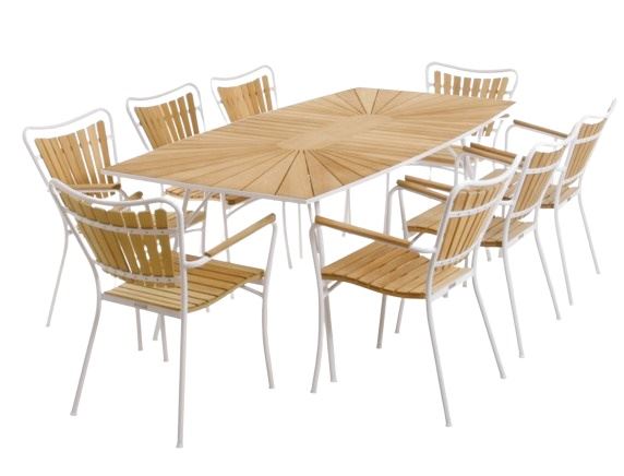 Billede af Mandalay Marguerit Havebord L: 200 cm Inkl. 8 Havestole Havemøbelsæt - Hvid/Teak 