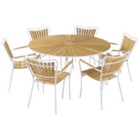 Billede af Mandalay Marguerit Havebord Ø140 cm Inkl. 6 Havestole Havemøbelsæt - Hvid/Teak  