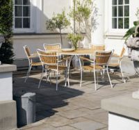 Billede af Mandalay Marguerit Havebord Ø140 cm Inkl. 6 Havestole Havemøbelsæt - Hvid/Teak  