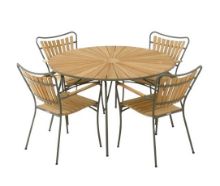 Billede af Mandalay Marguerit Havebord Ø120 cm Inkl. 4 Havestole Havemøbelsæt - Olivengrøn/Teak 