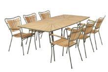 Billede af Mandalay Marguerit Bådformet Bord 200x90 cm Inkl. 6 Havestole Havemøbelsæt - Olivengrøn/Teak 