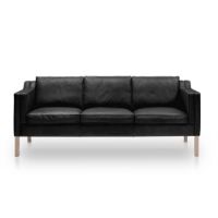 Billede af Stouby Eva 3 pers. sofa L: 200 cm - Sort Semianalin læder/Eg