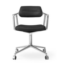 Billede af Vipp 453 Swivel Stol m. Hjul - Aluminium/Sort Læder