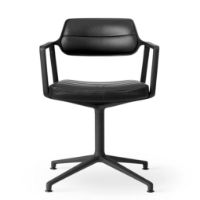 Billede af Vipp 453 Swivel Stol u. Hjul - Sort Aluminium/Sort Læder 