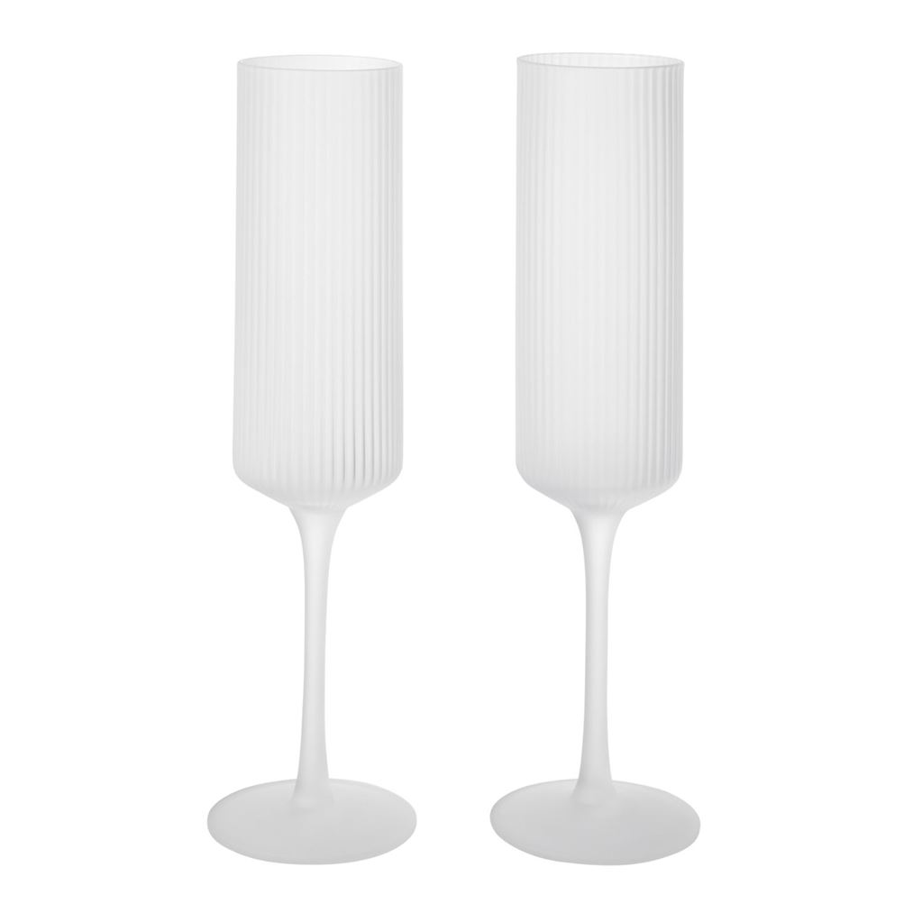 Billede af Ferm Living Ripple Champagneglas 15 cl Set of 2 - Frosted Glass