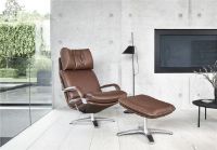 Billede af BERG Furniture Nasa Høj Åben Arm Lænestol m. Justerbar Nakkepude SH: 46 cm - Mat Aluminium/Rustical Choko Læder