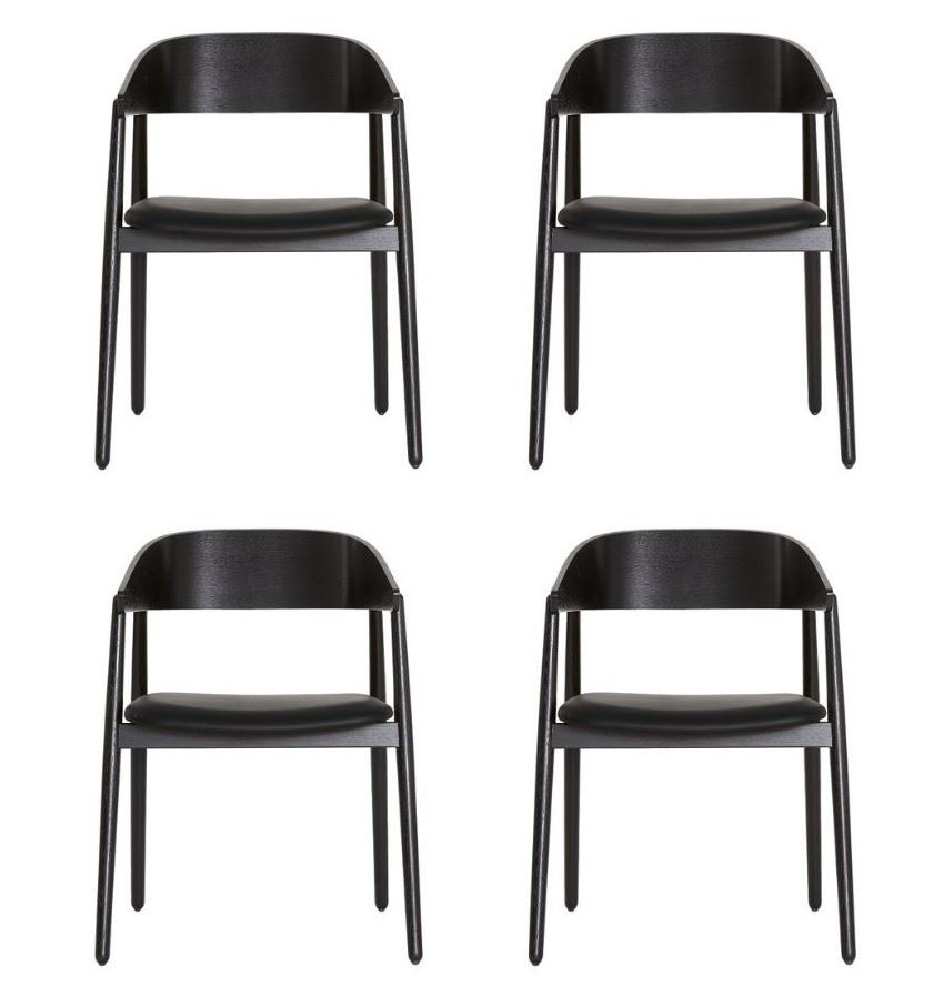 Billede af Andersen Furniture AC2 Stol SH: 43,5 cm Sæt af 4 stk - Eg Sort Lak/Sort Læder