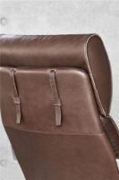 Billede af BERG Furniture Nasa Høj Åben Arm Lænestol m. Justerbar Nakkepude SH: 46 cm - Mat Aluminium/Berg Soft Sort Læder