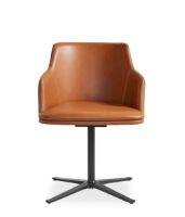 Billede af Skovby SM55 Spisebordsstol m. Drejefod H: 78 cm - Calvados læder/Sort Aluminium